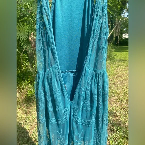 NEW Lily Rain Lace Boho Maxi Dress Romper Teal Tank Sz XS/S - Picture 3 of 8